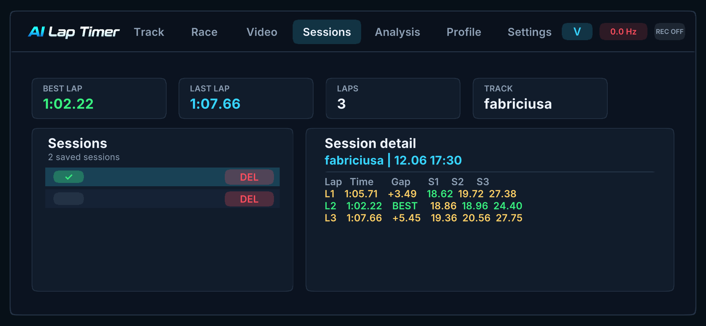 G-Box sessions screen