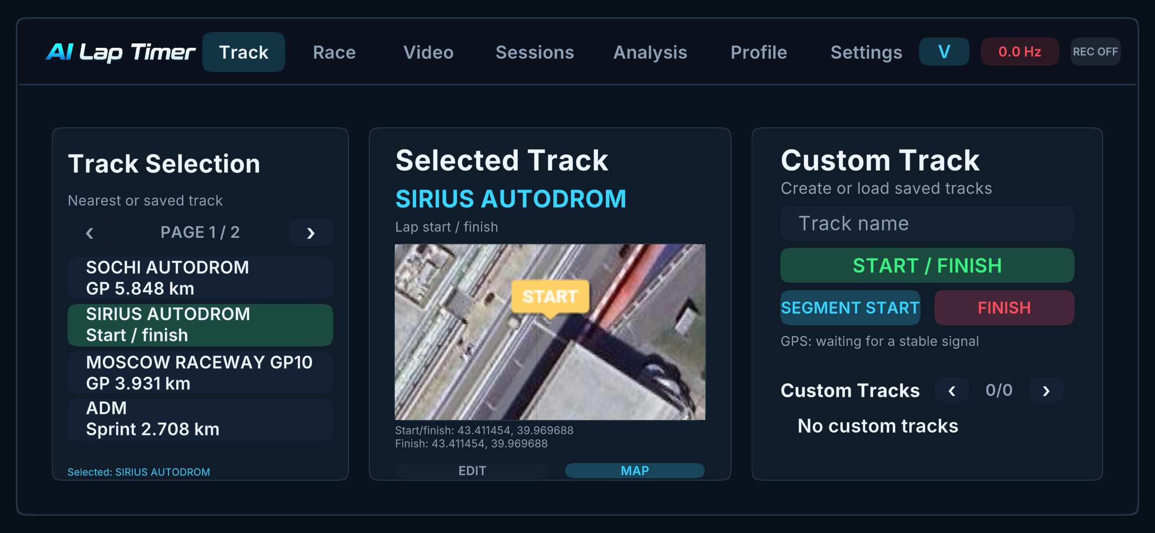 G-Box track selection screen